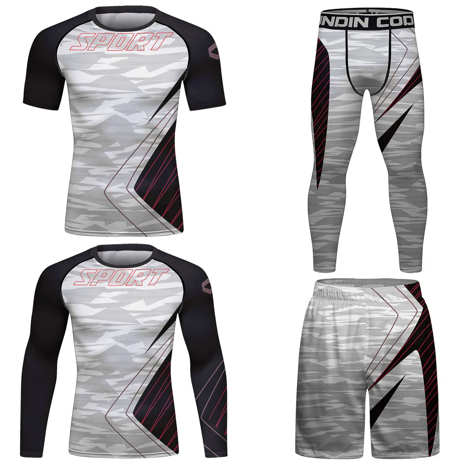 Graphic Print Rashguard Sportsuits for Men Fighting MMA T-Shirt+Muay Thai Shorts Gym Fitness Sports Training Boxing 4PCS/Sets