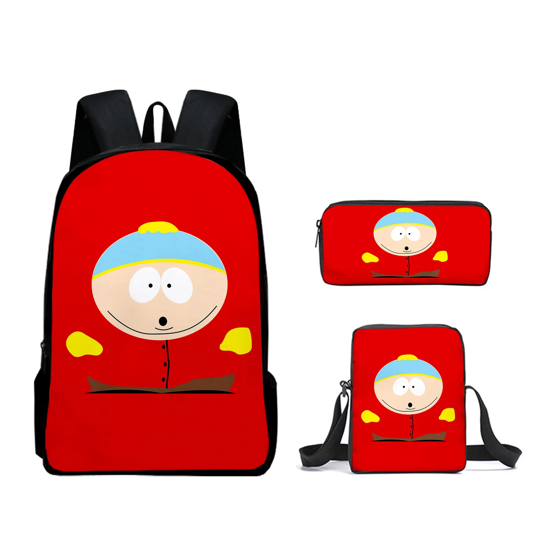 Tas Sekolah Murid 3 Buah/Set Gambar Cetak 3D SOUTH PARK Lucu Populer Harajuku Ransel Daypack Laptop Tas Bahu Cenderung Tempat Pensil