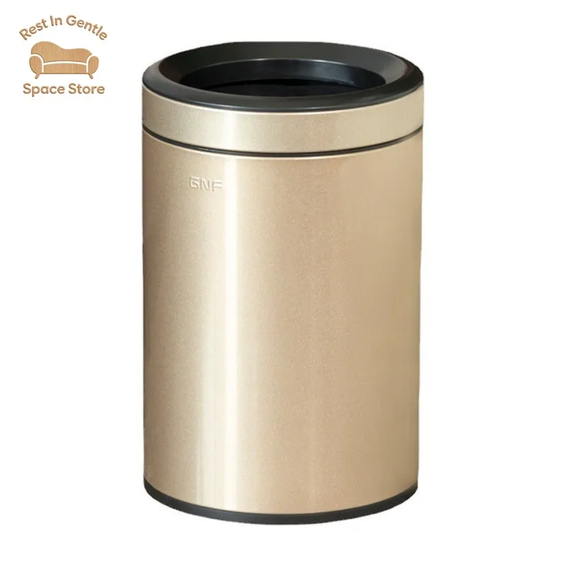 Creative Stainless Steel Trash Can Household Pressure Ring Living Room Kitchen Light Luxury Uncovered High-end Modern Simplicity