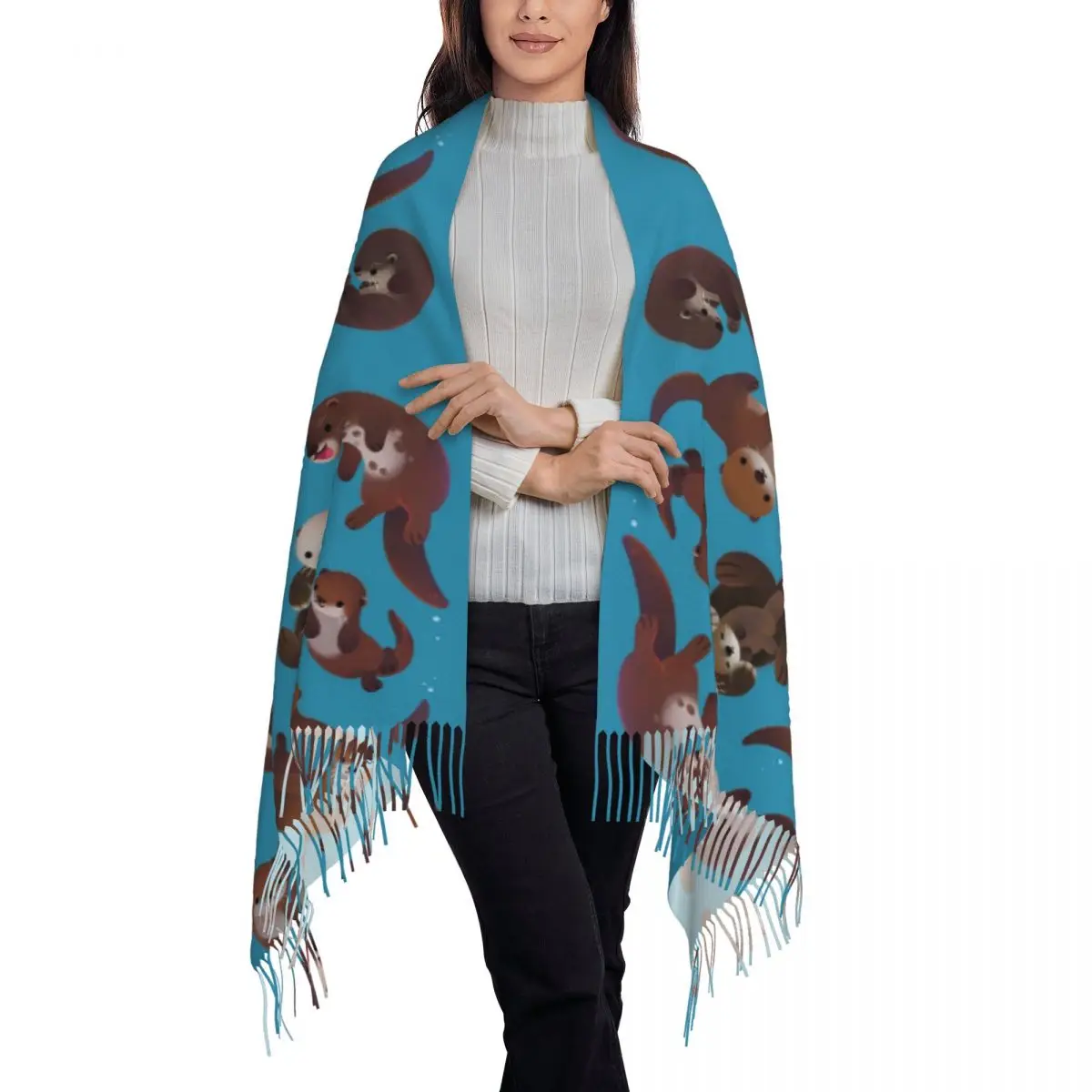 Otter Scarf Tassel Scarves for Women Soft Warm Shawls and Wraps Large Fall Winter Shawl Wrap