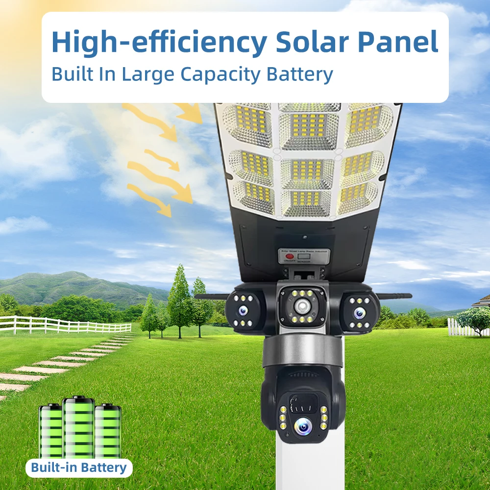 كاميرا مراقبة تعمل بالطاقة الشمسية 4G SIM 3 عدسات PTZ دوران كاميرات CCTV في الهواء الطلق حماية أمن الوطن الذكي V380