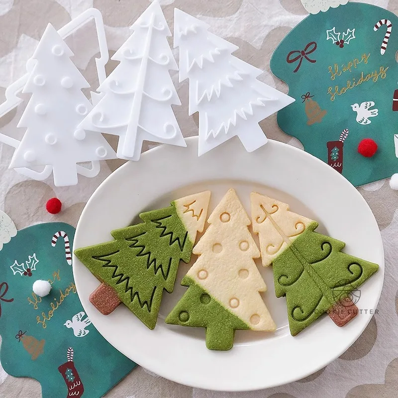 3Pcs Weihnachten Baum Cookie Form Cartoon Weihnachten Baum Schneemann Keks Cutter und Presse Form DIY Fondant Kuchen Dekor Backen liefert