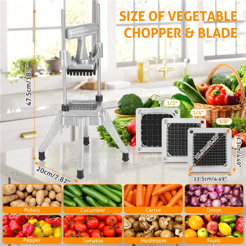 3/8,1/4,1/2 InchManual Fruit Vegetable Dicer Cutter Commercial Food Cutter Stainless Steel Slicer for Home Restaurant Kitchen