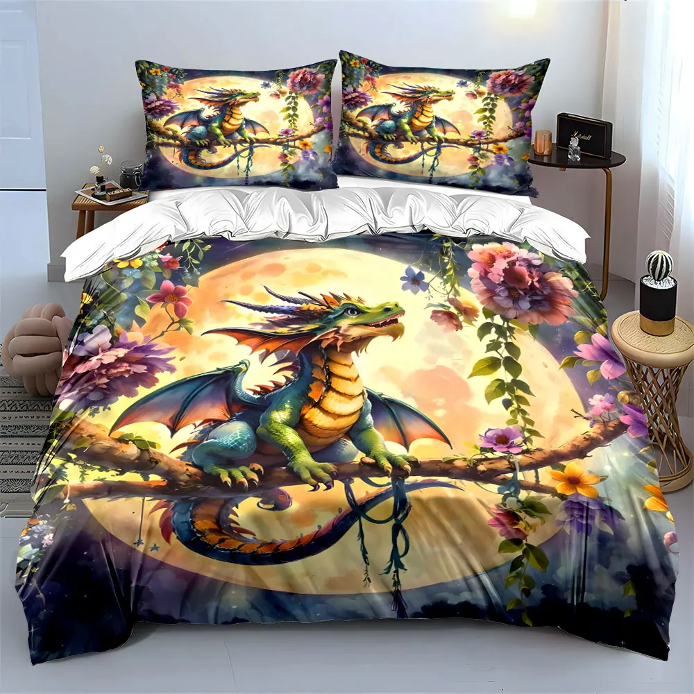 

"Dragon Fantasy Decor Set" Soft Skin-Friendly Bedding Set Includes 1 Duvet Cover And 2 Pillowcase, Gift