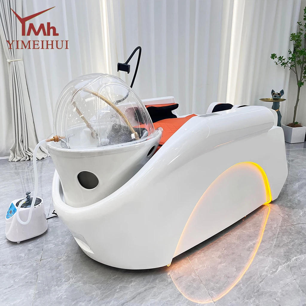 Barbershop Funiture Electric Shampoo Chair LED Lighting Hair Rinsing Knead Bed Water Circulation Head Washing Massage Beds
