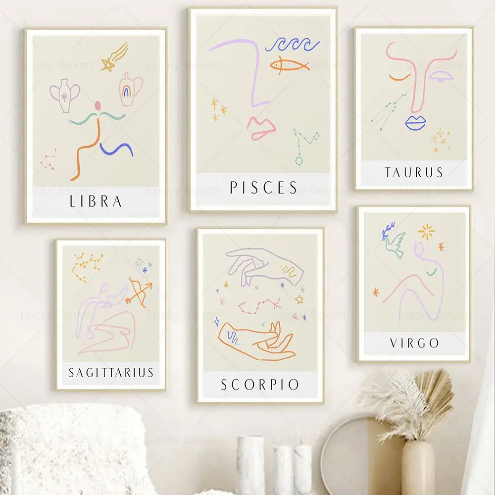 Bohemian Zodiac Canvas Painting Cancer Capricorn Gemini Wall Art Poster Nordic Abstract Picture Print for Living Room Home Decor