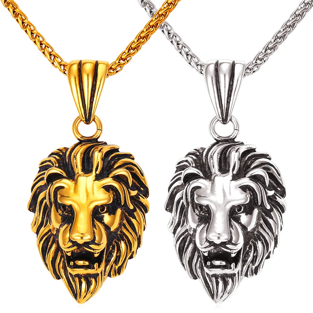 Chainspro Hippie Lion Head Pendant Men 316L Stainless Steel Animal Head Jewelry Gold Color Leo Lion Necklace Women P955