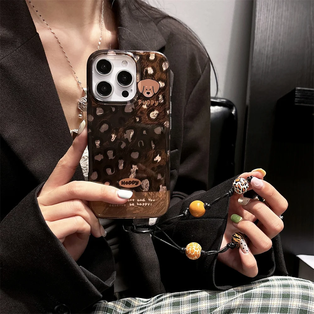 Fashion Retro Leopard print Bracelet Soft Silicone Phone Case For iphone 16 15 14 13 12 11 Pro Max Plus INS Shockproof Cover