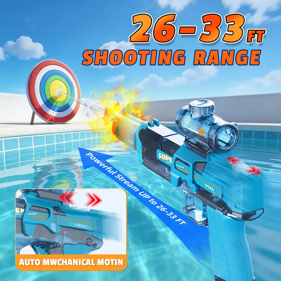 Pistolet à Eau Électrique IGUGI – Automatique, Longue Portée 8-10m, Effets Lumineux Et Sonores, Lunettes Incluses – Jouet D'Été Pour Piscine Et Plage