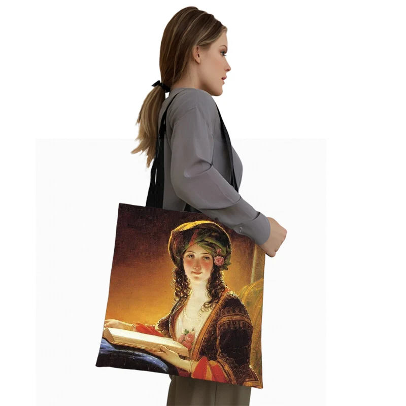 Austrian Painter Friedrich Von Amerling Shoulder Bag Art Oil Painting Tote Bags Women Canvas Handbag for Travel Shopping Bags