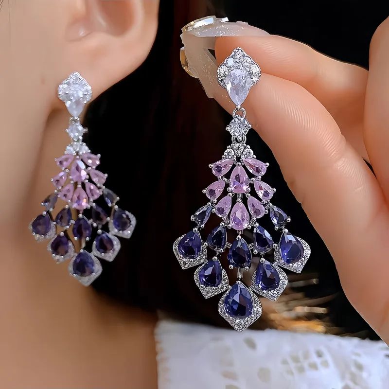 Luxury Fashion Full Rhinestone Tassel Earrings For Women Elegant Exquisite Shiny Crystal Long Earring Wedding Party Jewelry Gift