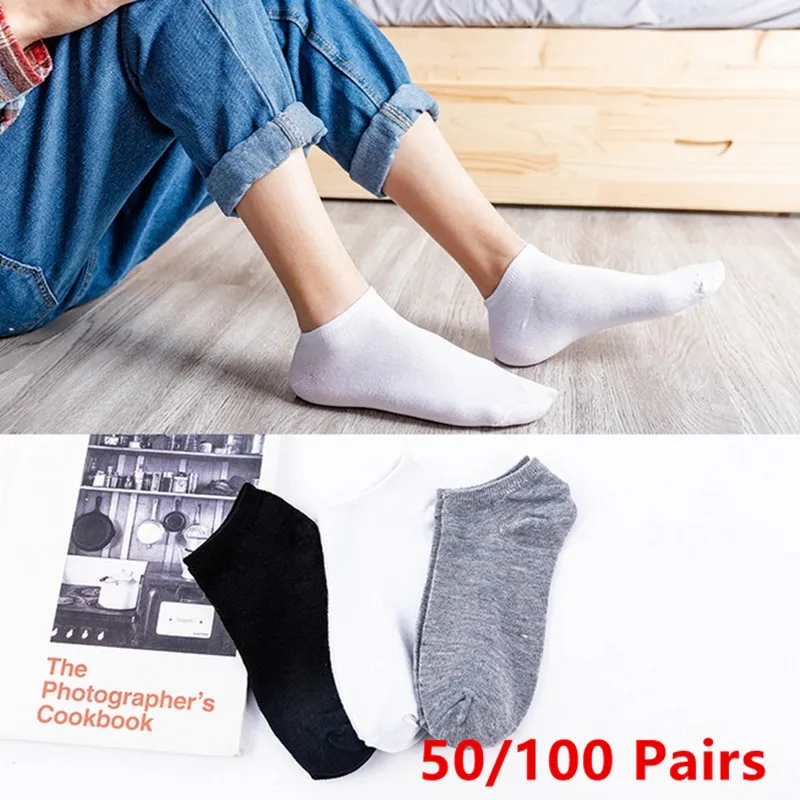 Hot 5/10/50/100 Pairs Men Ankle Socks Solid Color Invisible Breathable Cotton Sports Socks Male Short Socks Women Men Socks