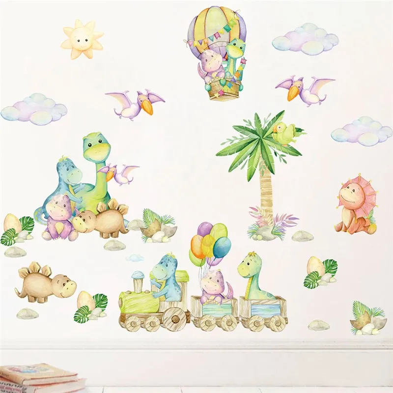 Cute Baby Dinosaurs Playing Games Wall Stickers For Kids Bedroom Home Decoration Diy Cartoon Animal Mural Art Pvc Decals Poster