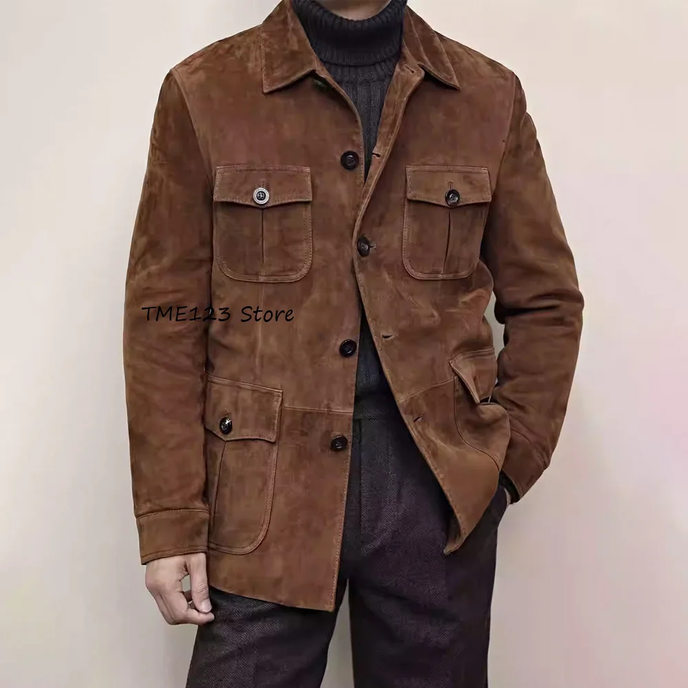 

Повседневный костюм Куртки для мужчин Мужская куртка Однобортный лацкан Четыре кармана Замшевая ткань Повседневные и стильные городские блейзеры Костюмы