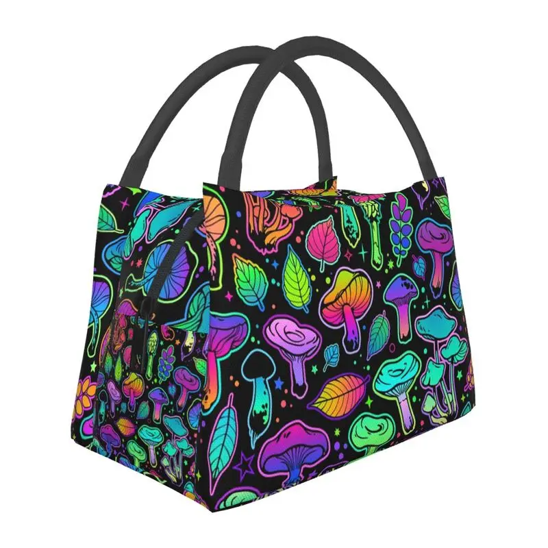 

Psychedelic Magic Rainbow Mushrooms Thermal Insulated Lunch Bag Women Mysterious Boho Portable Lunch Container Meal Food Box