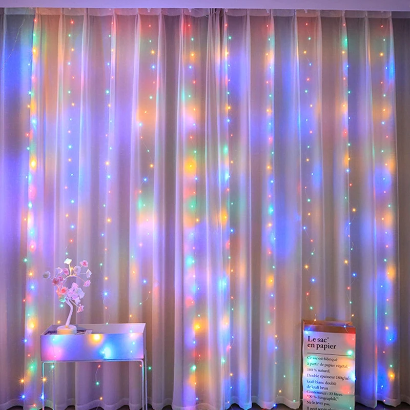 Fairy 3M LED Curtain Garland USB String Lights Room Home Window Decor with Remote 2023 Christmas Wedding 2022 Ramadan Decoration