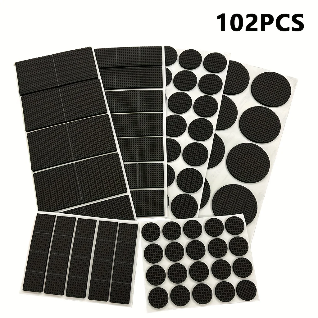 102-Piece Non-Slip Furniture Pads - Round and Square Plastic Floor Protectors with Textured Grip Design for Sofas, Chairs, and