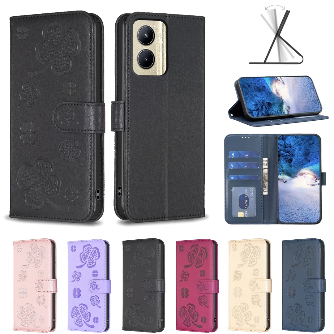 Luxury Skin Friendly Wallet Magnetic Buckle Flip Leather Case for Oppo Realme C33 C35 C53 C55 9i Cover Card Slot Photo Frame