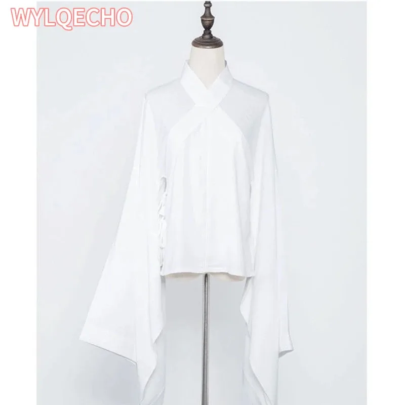 Hanfu Dress Women Chinese Ancient Hanfu Cosplay Costume White Black Lining Inside 2pcs Hanfu Stage Dance Dress Women