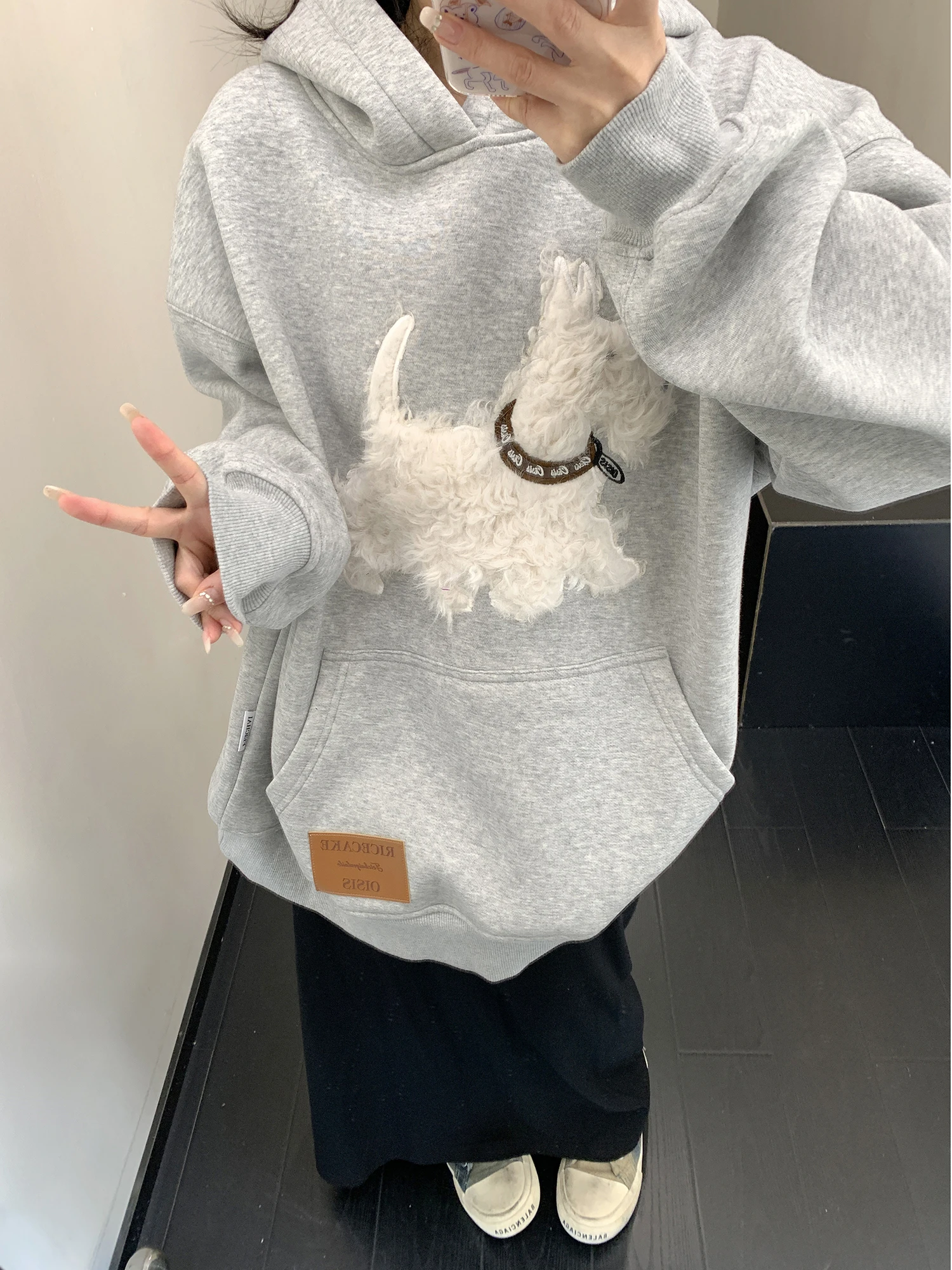 

Женская толстовка Oisis Thiened Fce с капюшоном и вышивкой, свободного кроя, с длинными рукавами, из хлопка, с круглым вырезом