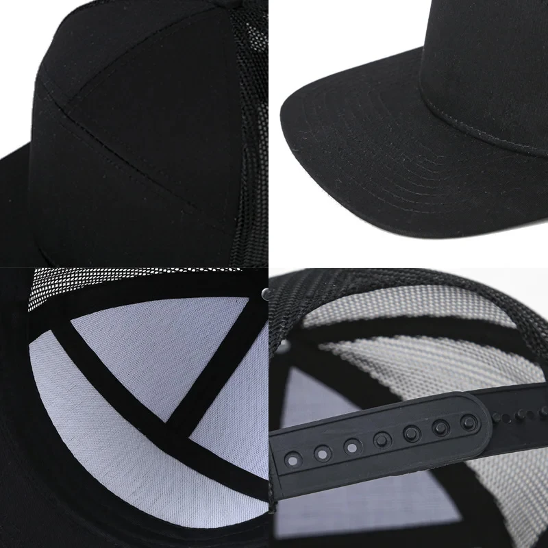 7 Panel Flat Brim Baseball Cap Men and Women Mesh Truck Hat Summer Outdoor Adjustable Snapback Hip Hop Gorras