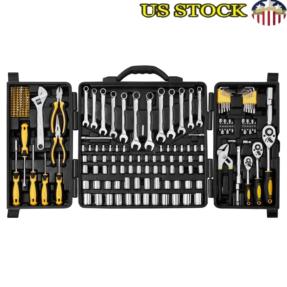 

Набор механических инструментов, 207 шт., набор головок 1/4 3/8 1/2, привод SAE, метрические инструменты с плоскогубцами, гаечными ключами, отвертки, биты в футляре