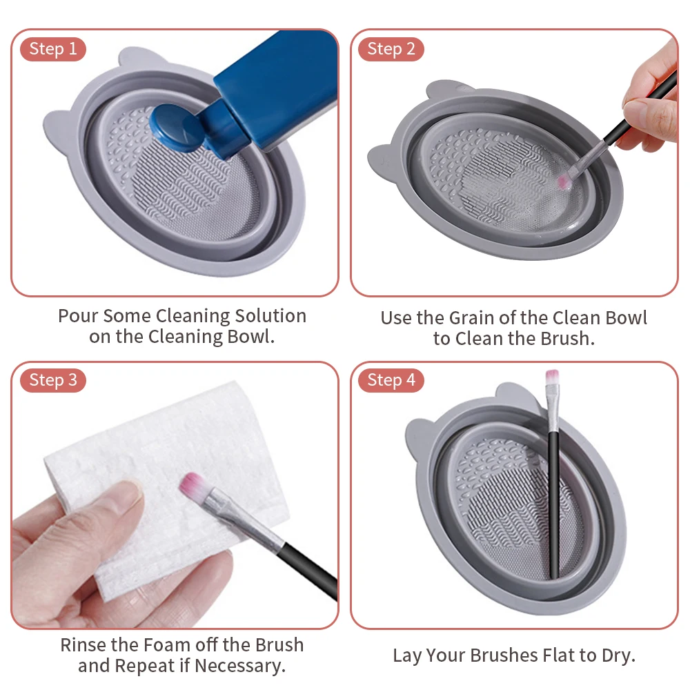 1PC Siliconen Make-up Borstelreiniger Cosmetica Accessoires Poederdons Borstel Schoonmaken Tool Roze Opvouwbare Make Up Borstelreiniger