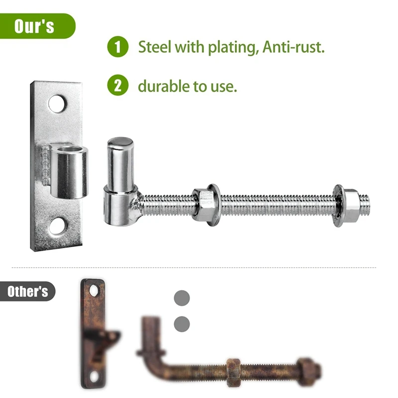 Heavy Duty Gate Hinges For Wood & Metal Gates, 8 Inch J Bolt Hinge, 2-Pack - Ideal For Farm & Barn Gates