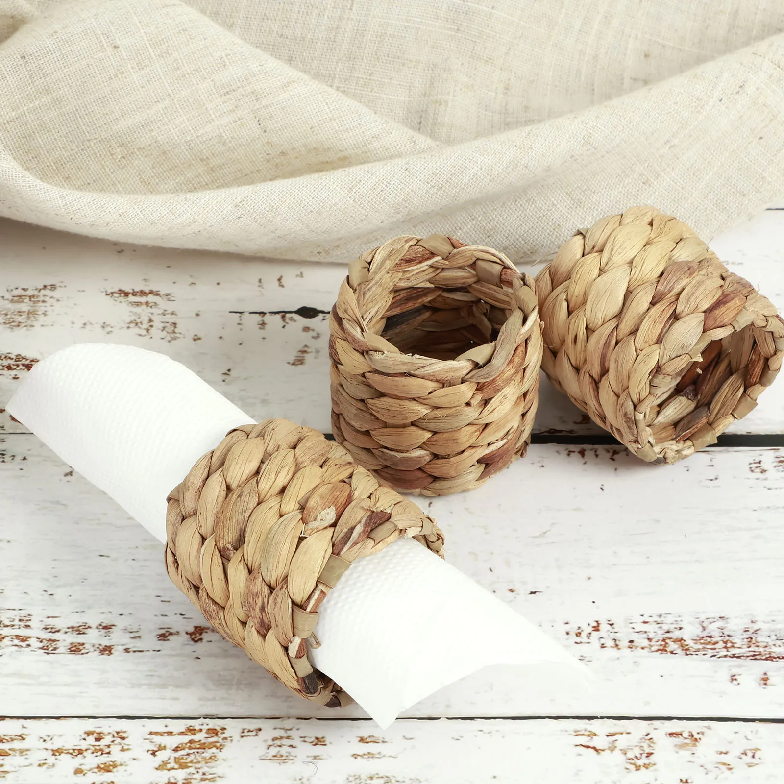 

12 Pcs Napkin Ring Water Hyacinth Napkin Rings Holder Handmade Cloth Napkin Ring Round Napkin Holder Buckle Decorative Spring