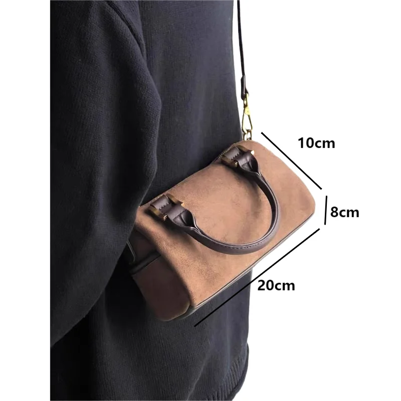 Korean Vintage Ladies Top Handle Bags Autumn Winter Brown Boston Crossbody Bags Simple Leather Shoulder Bags Women\'s Handbags