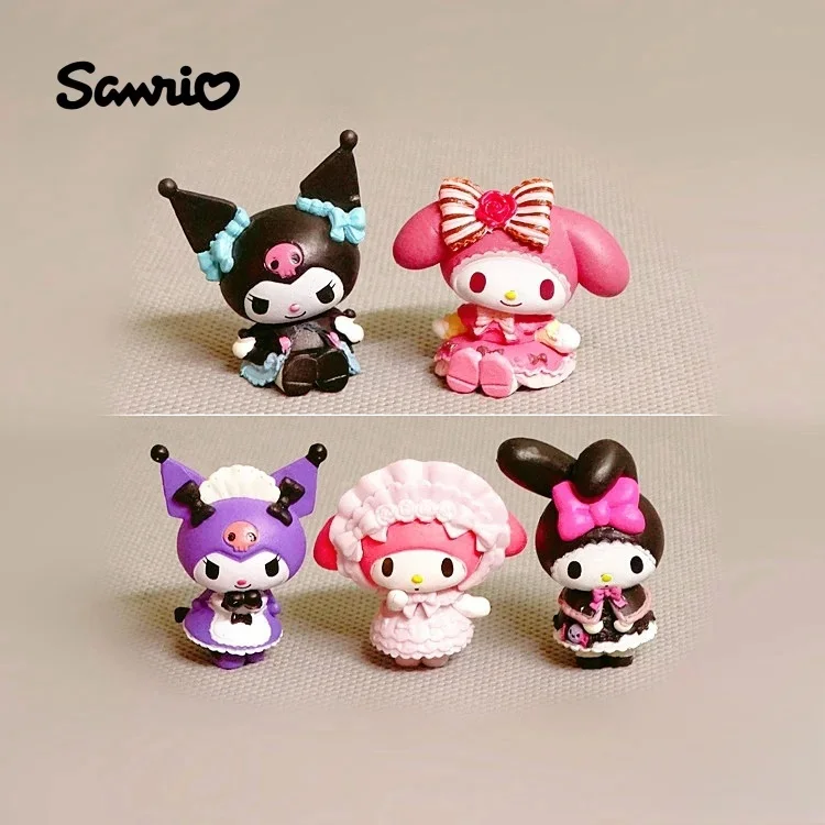 Sanrio Kuromi Doll Toys Hello Kitty Melody Dolls Action Anime Figures PVC Model Kids Toys Ornaments for Children Birthday Gifts