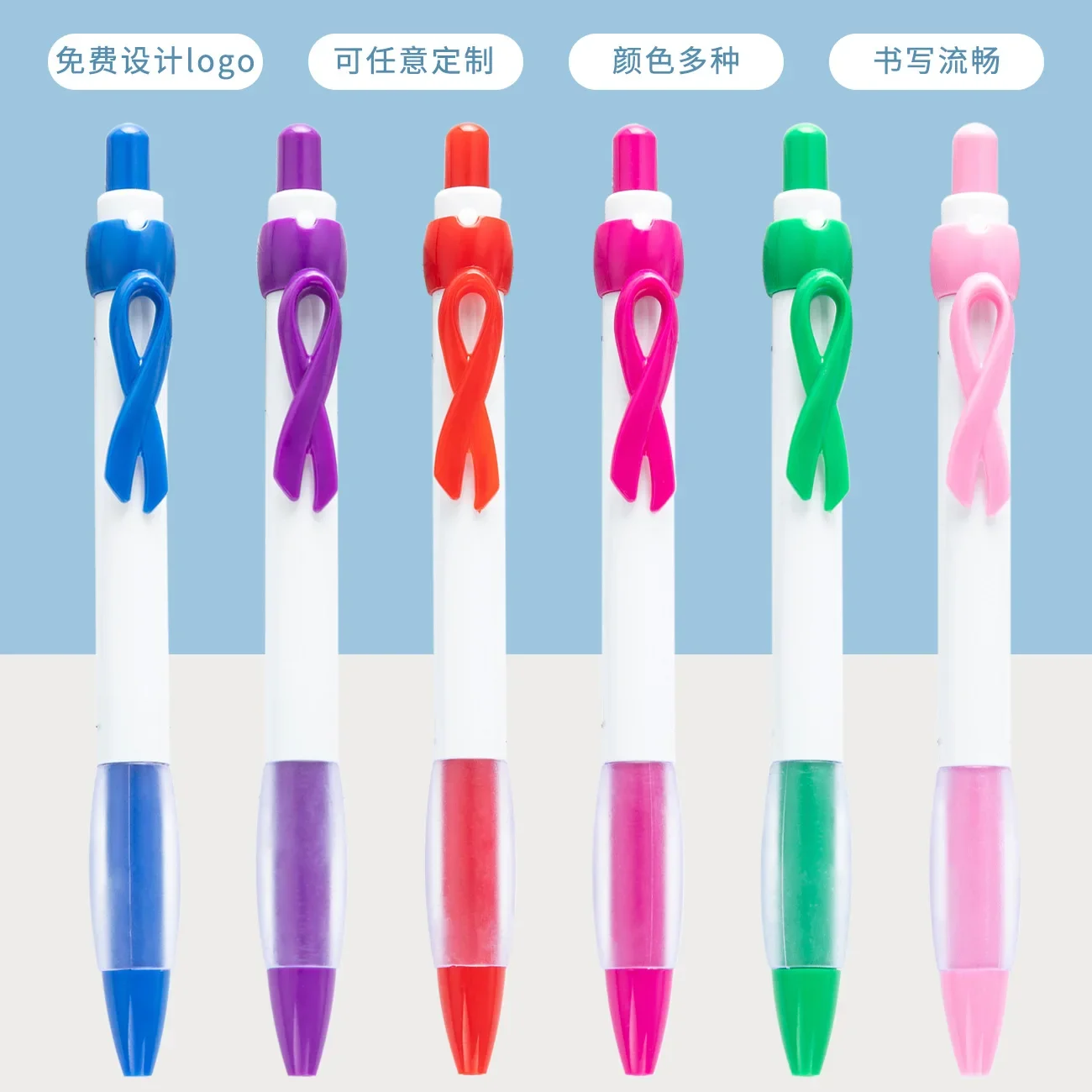 

50PCS Colorful ribbon bow press plastic ballpoint pen