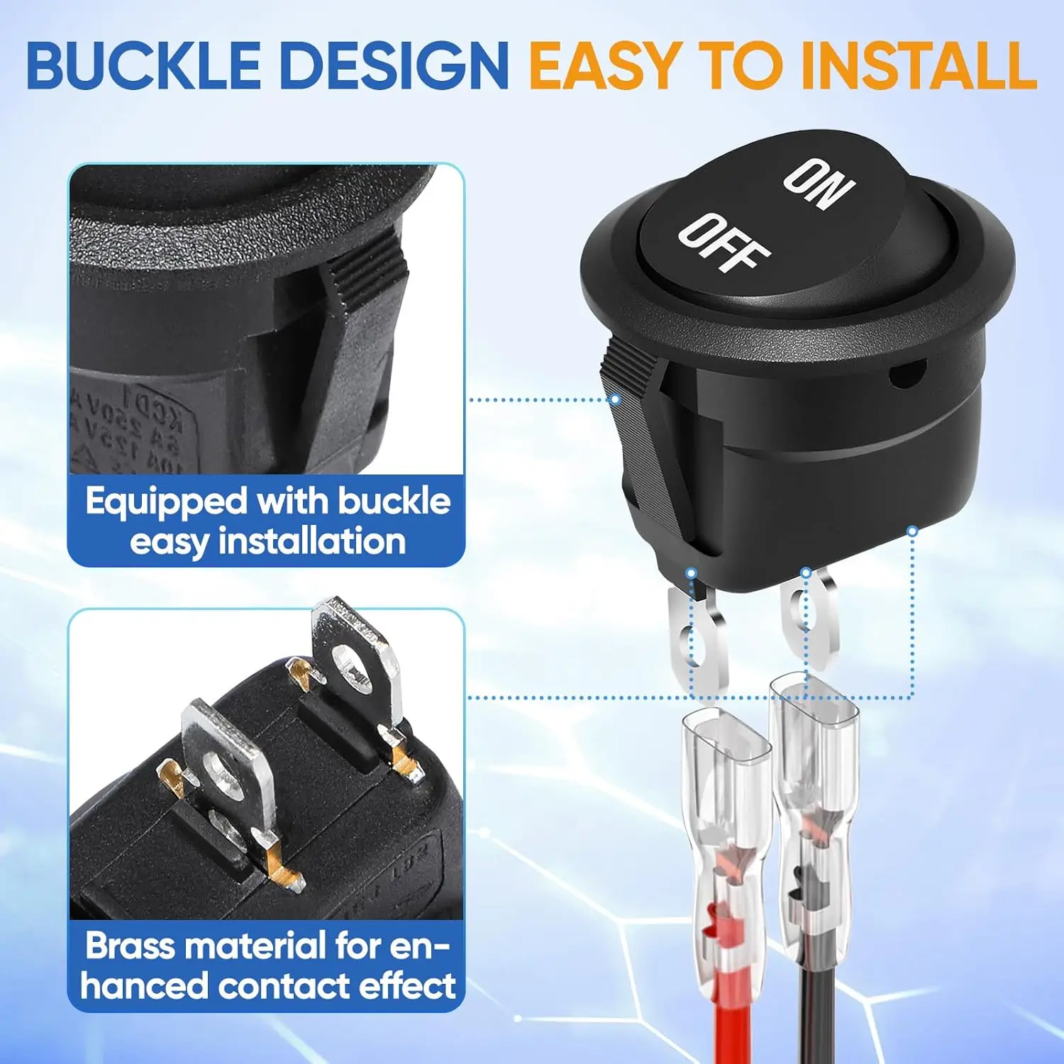 12V Round Rocker Switch – 3-Position On/Off/On, 3-Pin SPST, 6A/250V AC & 10A/125V DC, Round Toggle Push Button Switch for