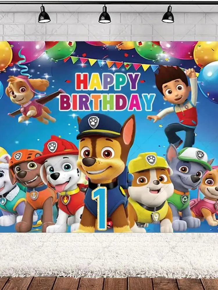 Anime PAW Patrol enfant fête d'anniversaire décoration chiot chien toile de fond tissu photographie fond numéros personnalisés garçon cadeau