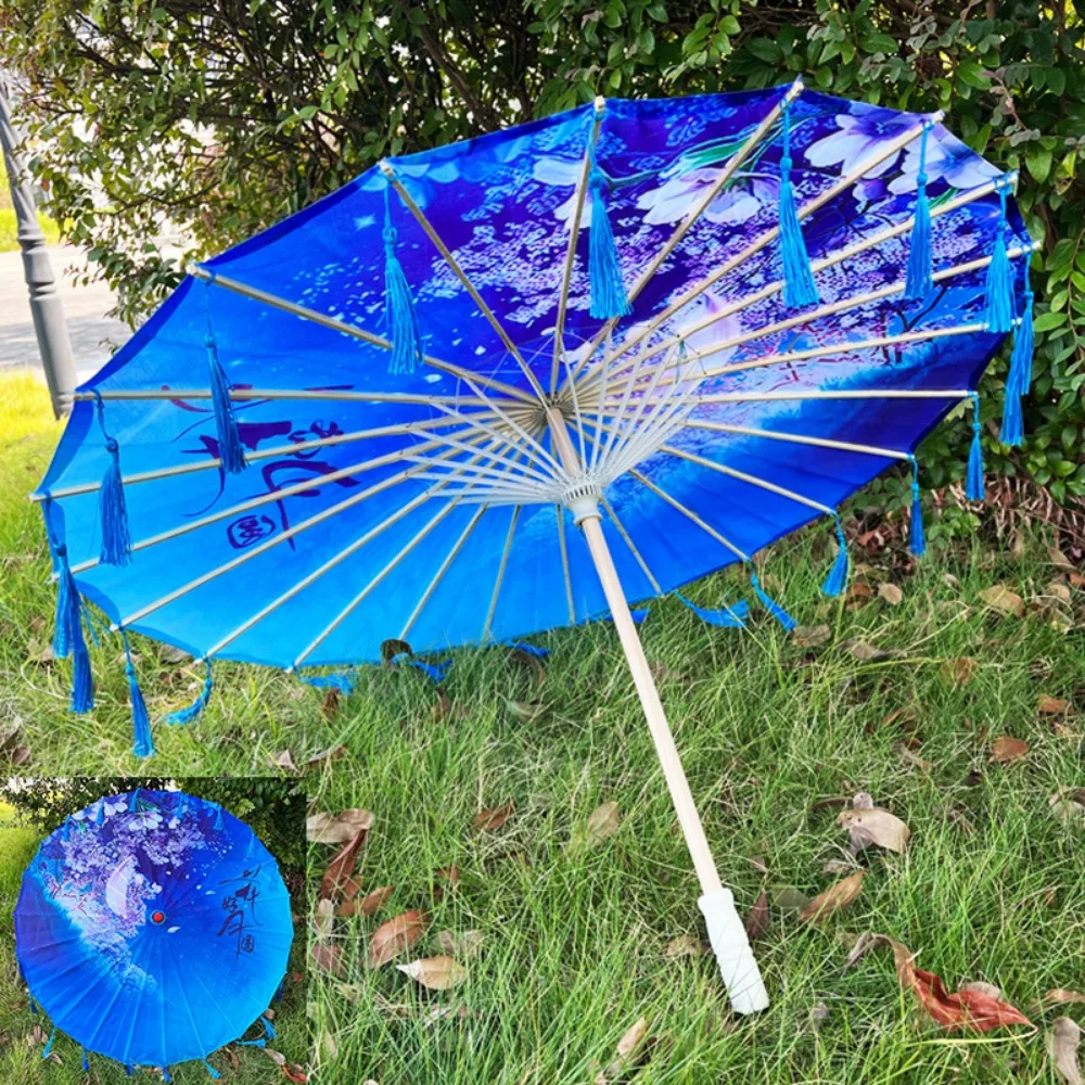 

56cm Umbrella Fan Silk Cloth Chinese Antique Style Cosplay Hanfu Oil Paper Umbrella 10 Colors Tassel