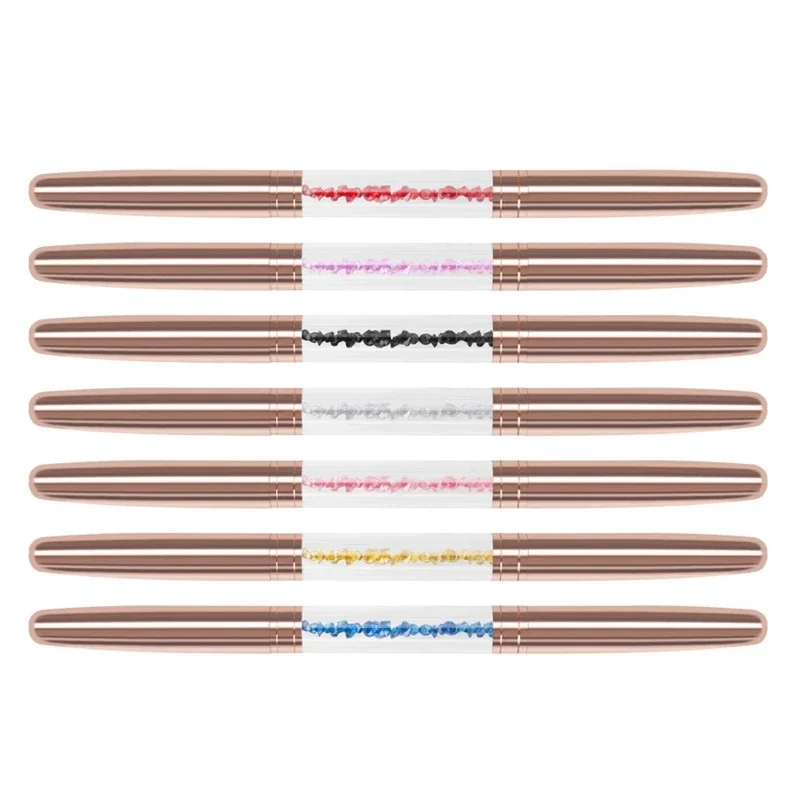 1pc Rose Gold Manual Crystal Acrylic Tattoo Pen With Cap Double Use Fog Round Needles Microblading Permanent Makeup Eyebrow Tool