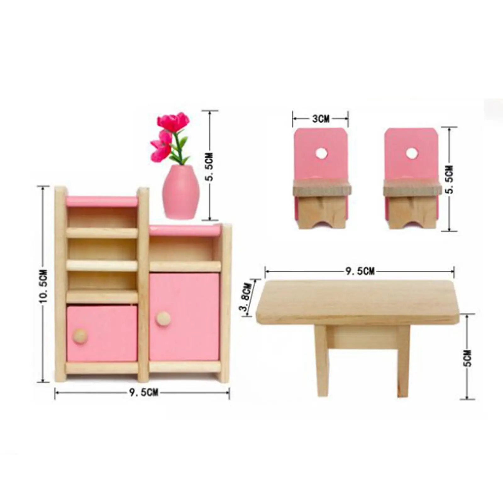 Wooden Dollhouse Furniture Set Kids Toy Scene Props Dollhouse Decoration Birthday Gifts Hobby Crafts for Toddler 3+ Girls Kids