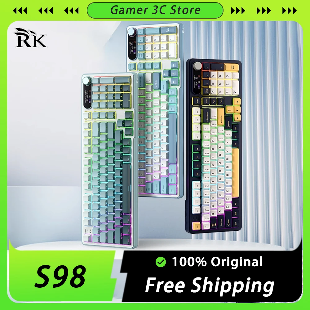 

Механическая клавиатура RK S98, TFT экран, три режима, многофункциональная ручка, Беспроводная игровая клавиатура с горячей заменой, для ПК, геймеров, Mac, Office