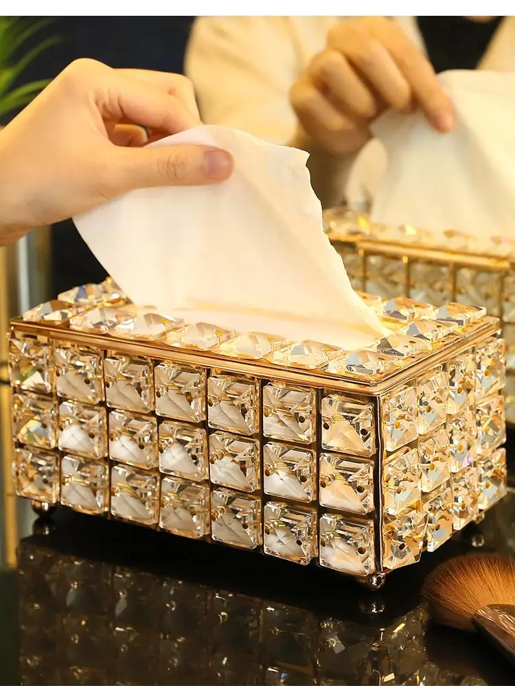 Nordic Crystal Tissue Box Light Luxury Home Decoration Ornaments Simple Napkin Storage Makeup Pen Jar