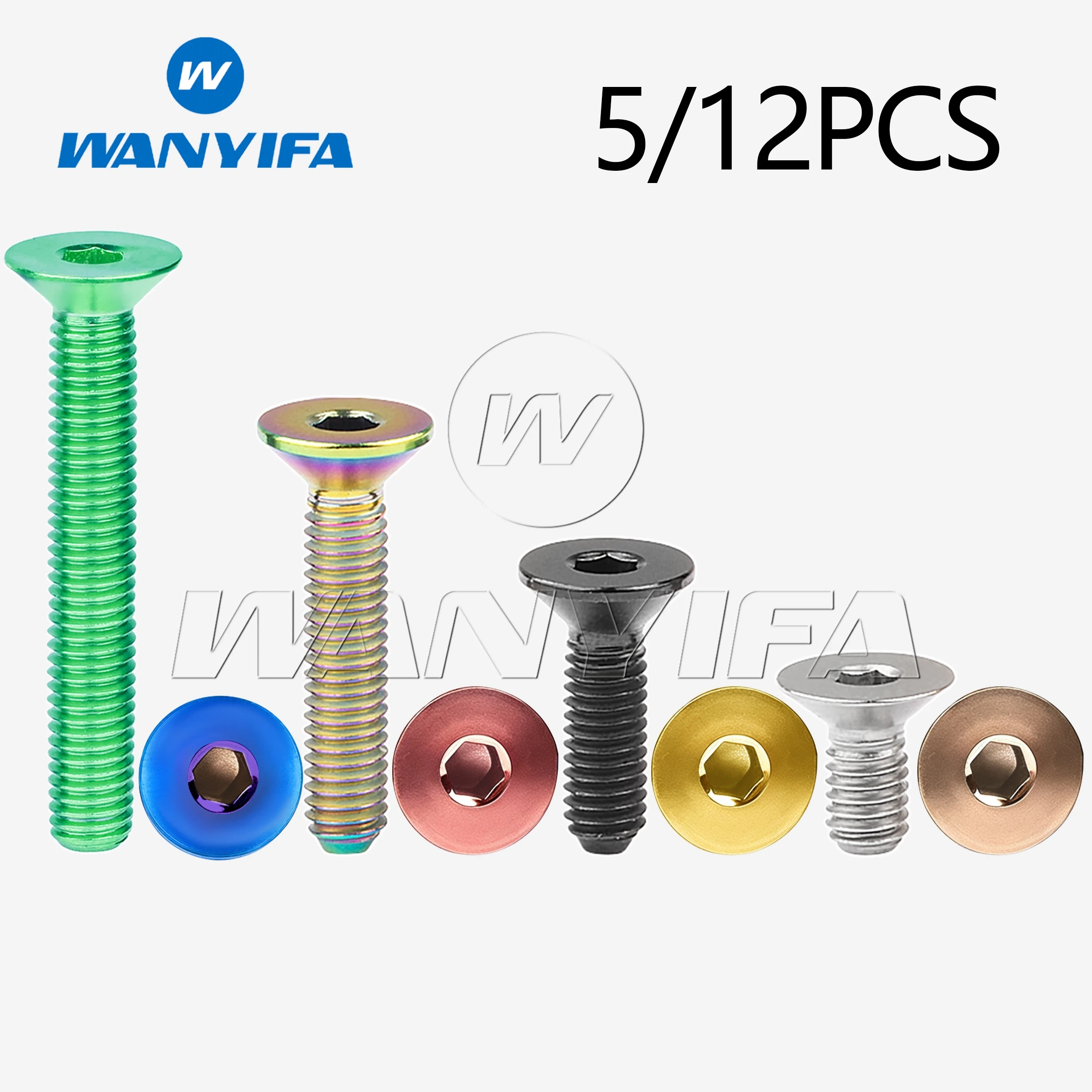 Wanyifa 5/12pcs Titanium Bolts M3 Hexagon Socket Flat Countersunk Head Ti Screw Din7991 for Aviation Model Bicycle