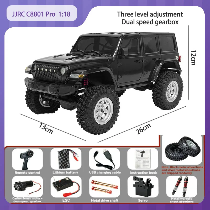 

JJRC C8801 Pro RC Cars 1/18 полностью пропорциональный радиоуправляемый трехуровневая регулировка двухскоростная коробка передач 4WD подвеска внедорожник игрушка в подарок