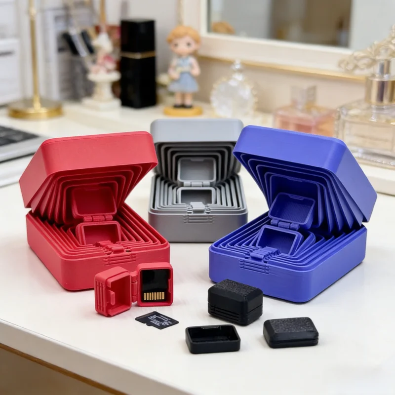 7-piece set doll-style storage boxes, with doll-style stacking and lids, suitable for SD cards, jewelry, and storage boxes.