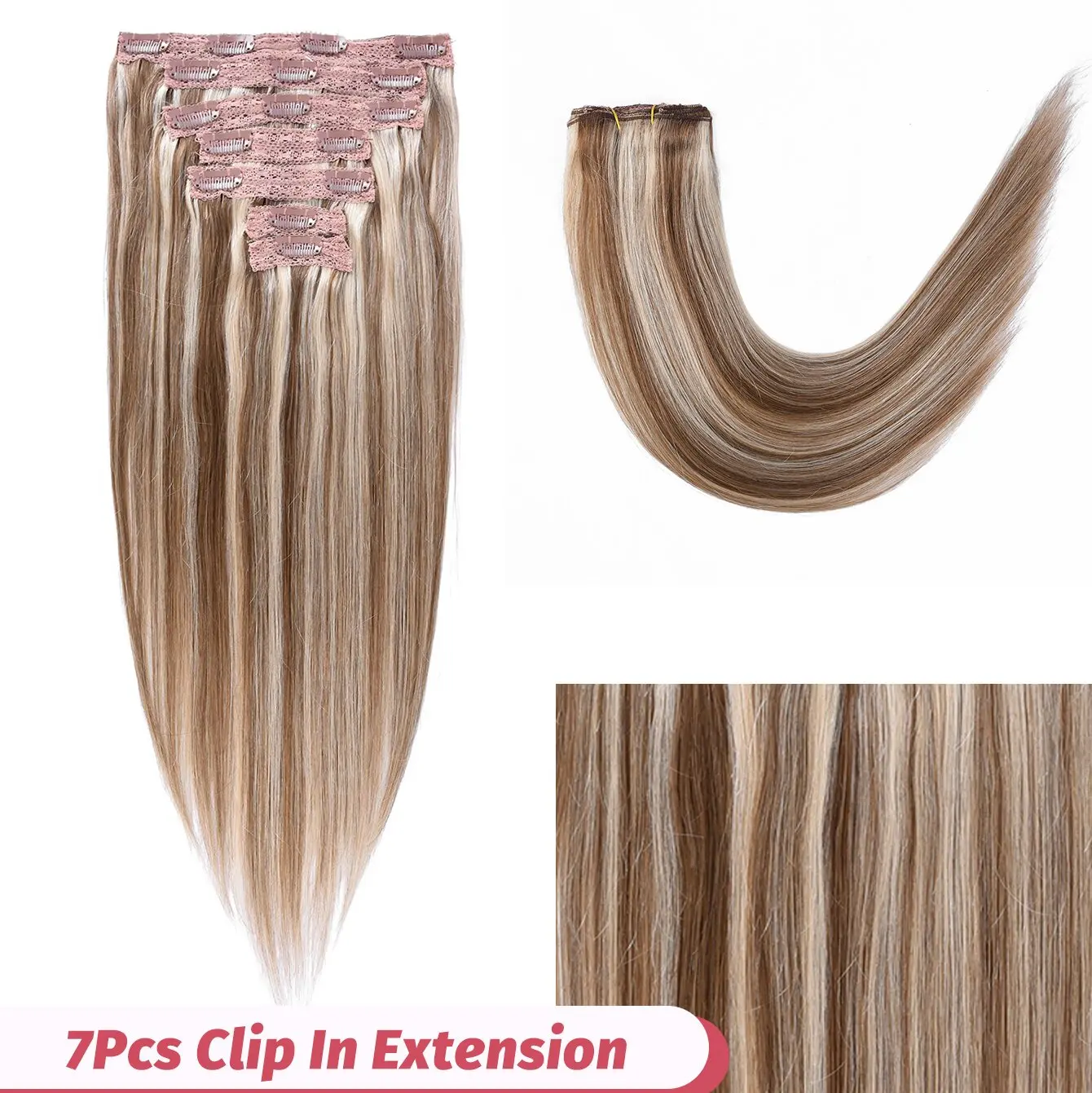 Extensiones de cabello Natural con Clip para mujer, 105g, 7 piezas con 16 Clips, n. ° 6/16/613, extensiones de cabello humano degradado de 18 pulgadas