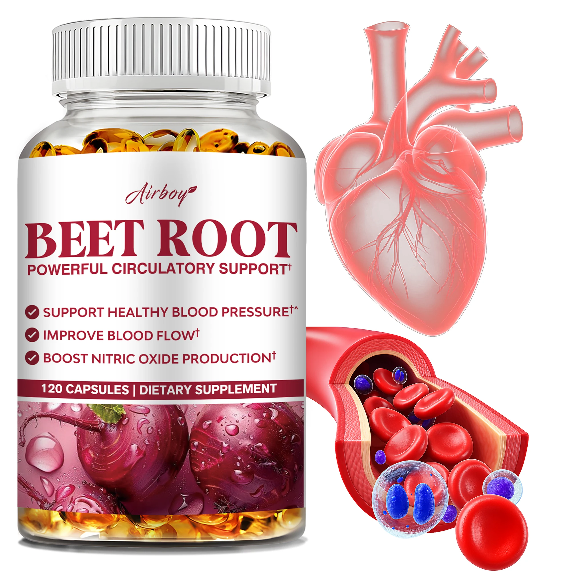 

Beetroot - Maintain Healthy Blood Pressure, Improve Blood Circulation, Support Heart and Cardiovascular Health - 120 Capsules