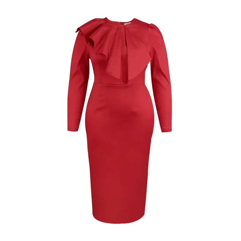 Elegante Rote Weihnachten Abend Party Kleider Für Frauen Fliege Mock Neck Langarm Mantel Dünnes Kleid Herbst Winter Bankett Roben