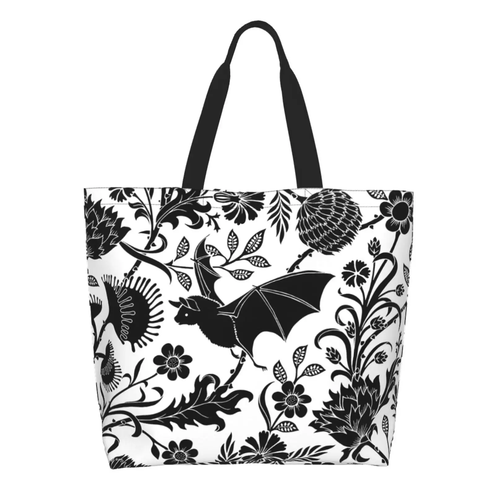 Halloween Bat & Flower Vintage pattern Tote Bag Shoulder Bag For Travel Daily Commute Women's Reusable Shopping Bags