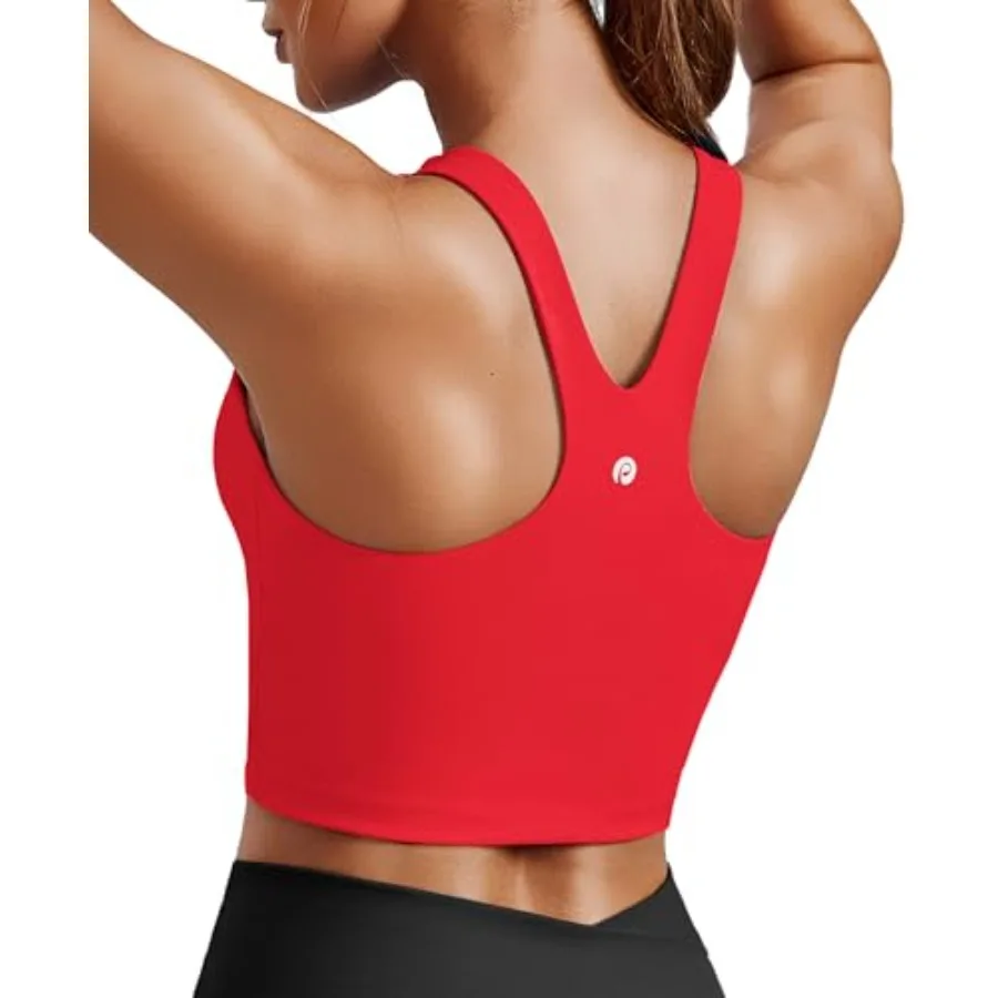 PINSPARK Sujetador deportivo para mujer, cuello alto, espalda cruzada, top corto para entrenamiento, top largo acolchado para yoga con almohadillas integradas