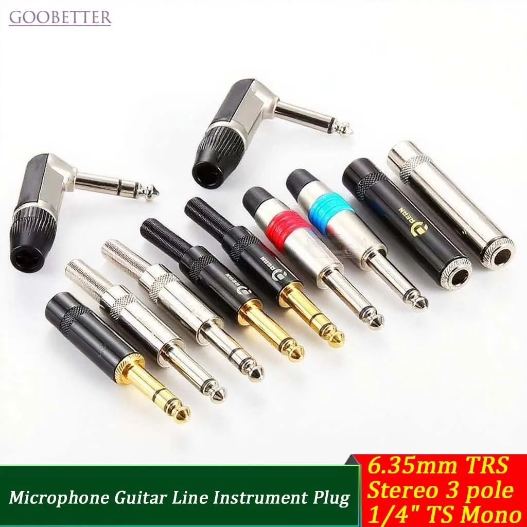 

Jack 6.35mm TRS Stereo 3 pole 1/4" TS Mono 2pole Microphone Guitar Line Instrument Plug Right Angle/Straight Jack