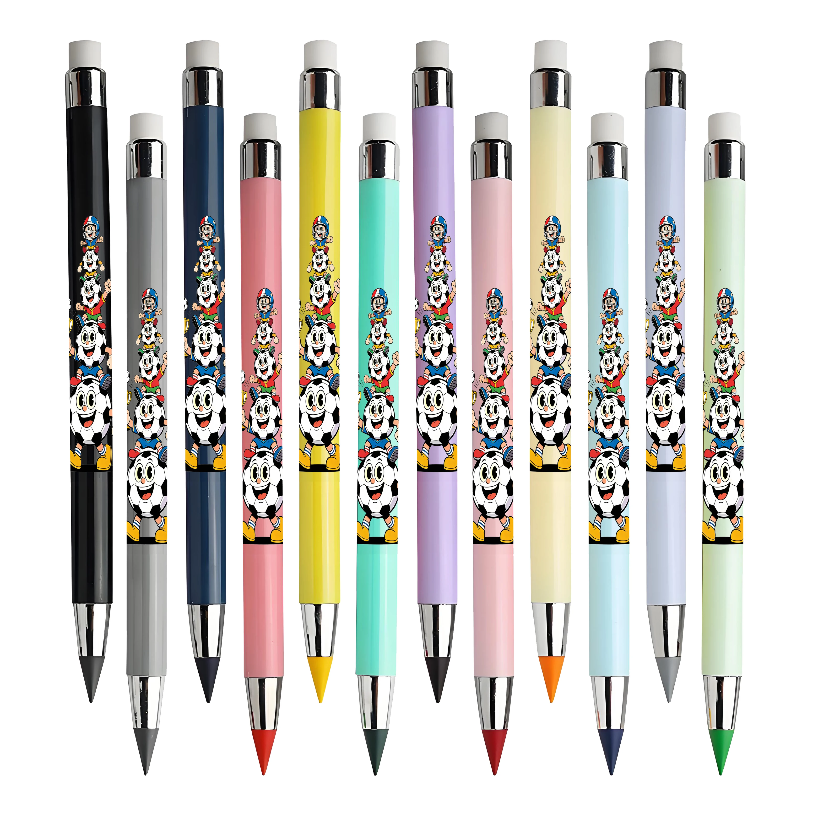 12 قطعة من قلم الرصاص الأبدي بنمط موضوع كرة القدم الإبداعي، لون معكرون ليس من السهل كسر رسم الطالب، رسم لون الرصاص.