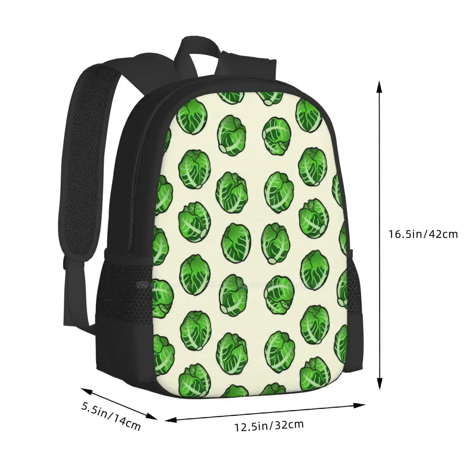 Brussel Sprout Pattern School Bag Big Capacity Backpack Laptop Brussel Sprouts Xmas Holiday Festive Meal Food Green Salad Feast